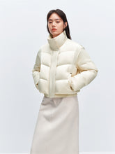 Women's Beige Knitting Spliced Puffer Jacket